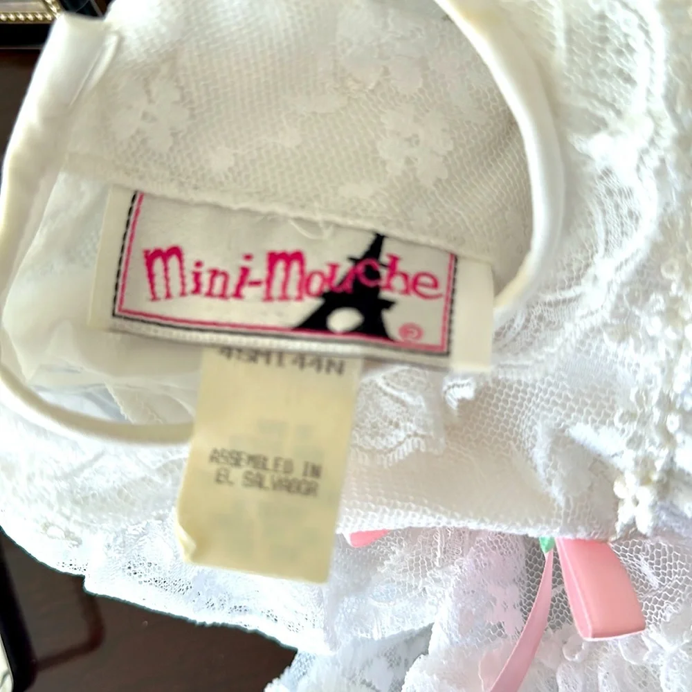 Vintage Mini-Mouche White Lace Ruffle Dress Size 3-6 months Lined Short Sleeves - Picture 6 of 10